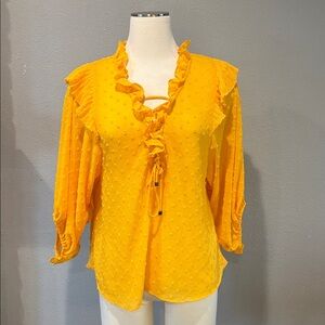 Anthropologie Golden Ruffled Blouse